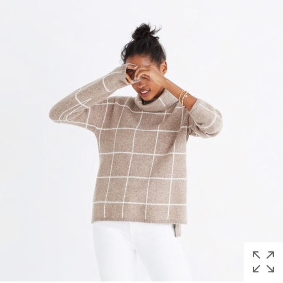 Madewell Sweaters - Madewell windowpane brown cowl neck sweater XS